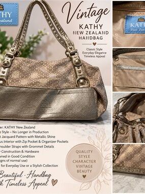 Vintage KATHY New Zealand Metallic Floral Jacquard Shoulder Handbag Purse